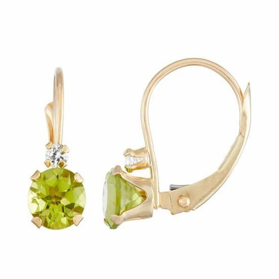 * Designs By Gioelli 10K Gold Round-Cut Peridot & White Zircon Leverback Earrings | Jewelry