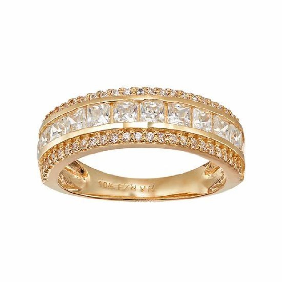 * Designs By Gioelli Cubic Zirconia 10K Gold 3-Row Ring | Jewelry