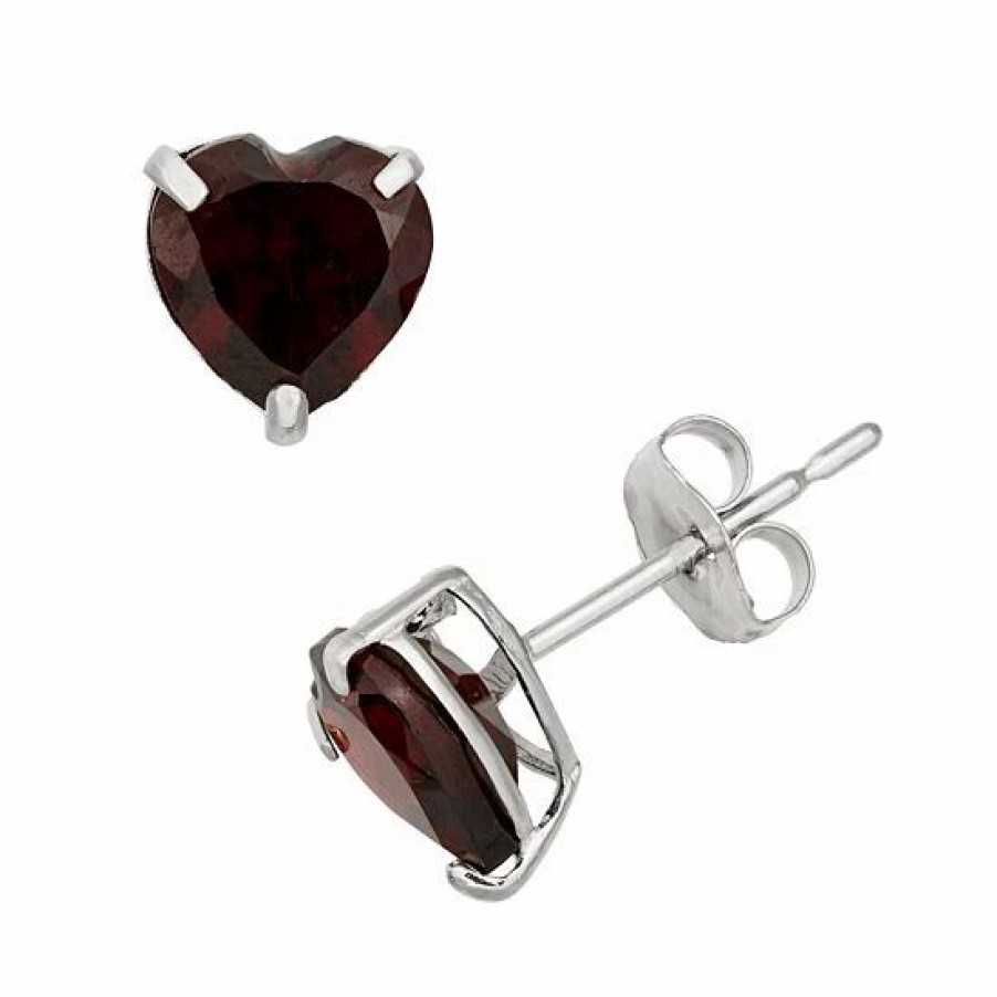 * Designs By Gioelli Garnet 10K White Gold Heart Stud Earrings | Jewelry