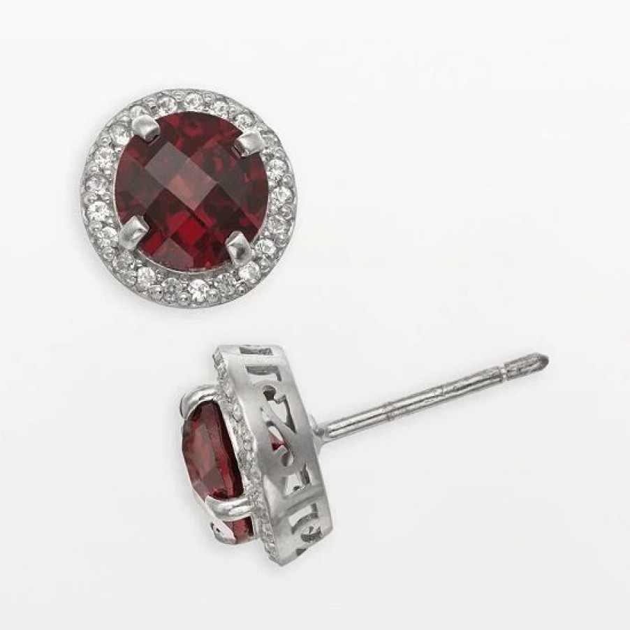 * Designs By Gioelli Sterling Silver Garnet And Lab-Created White Sapphire Halo Stud Earrings | Jewelry