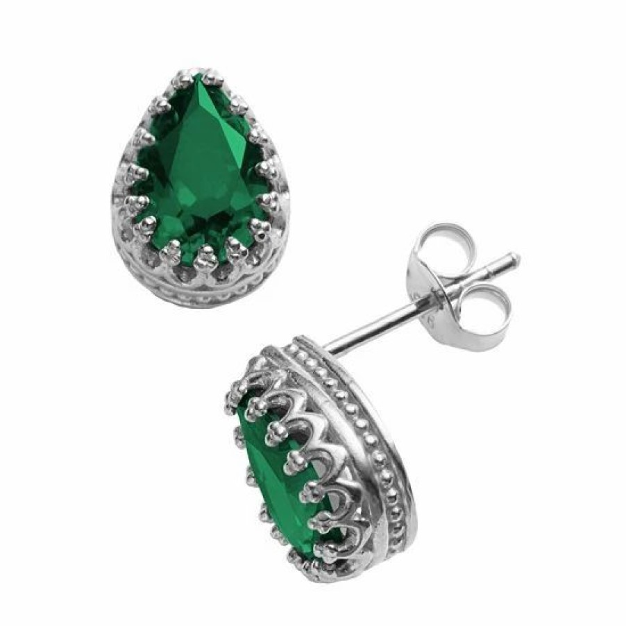 * Designs By Gioelli Sterling Silver Lab-Created Emerald Crown Stud Earrings | Jewelry