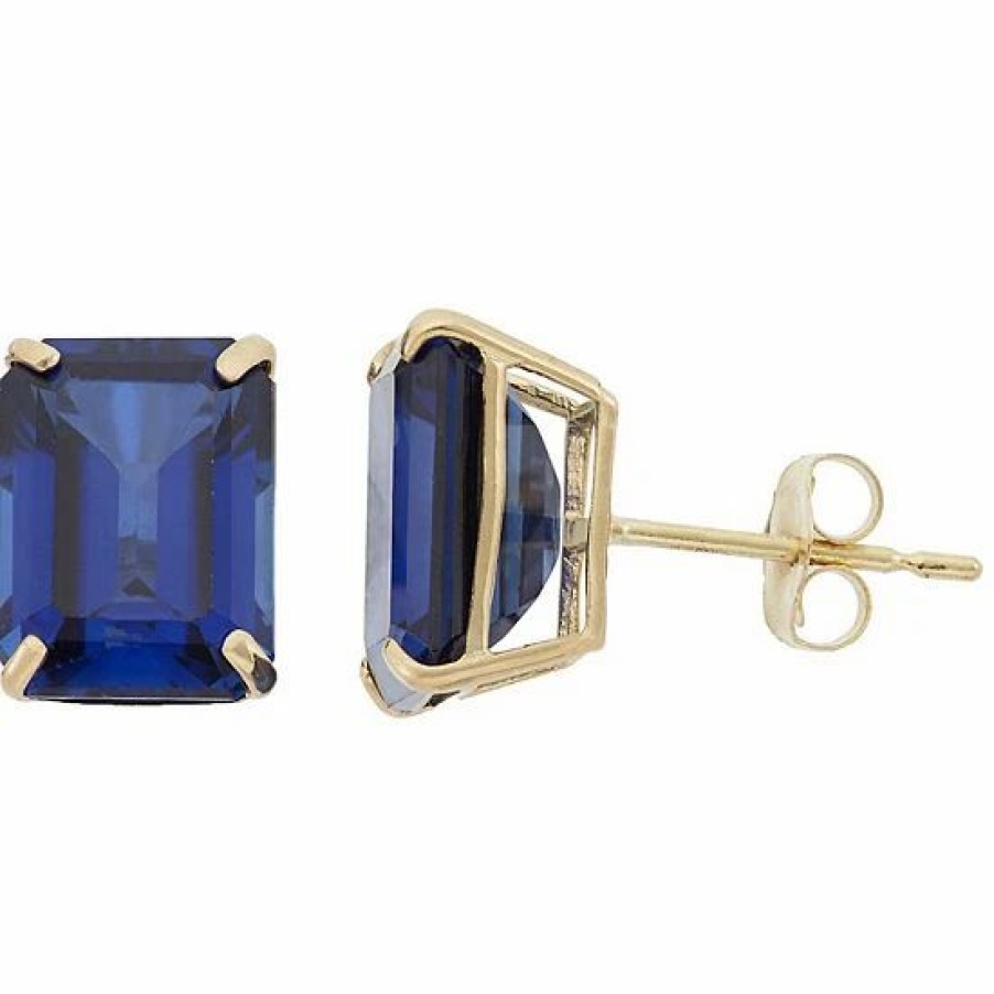 * Designs By Gioelli 10K Gold Lab-Created Sapphire Emerald Cut Solitaire Stud Earrings | Jewelry