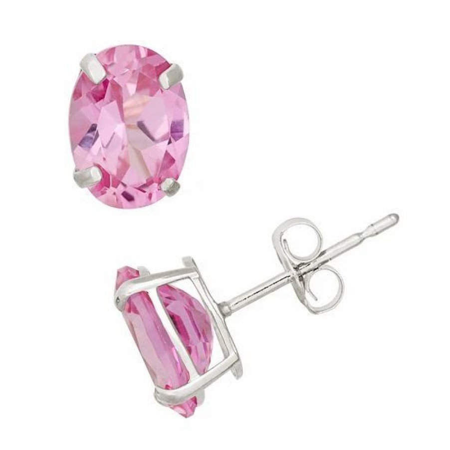 * Designs By Gioelli Lab-Created Pink Sapphire 10K White Gold Oval Stud Earrings | Jewelry