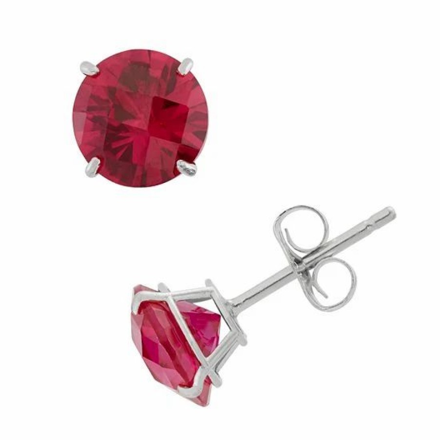 * Designs By Gioelli Lab-Created Ruby 10K White Gold Stud Earrings | Jewelry