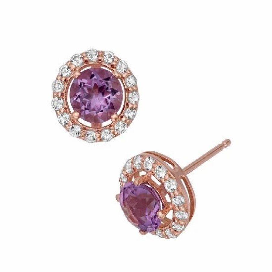 * Designs By Gioelli Amethyst And Lab-Created White Sapphire 14K Rose Gold Over Silver Halo Stud Earrings | Jewelry