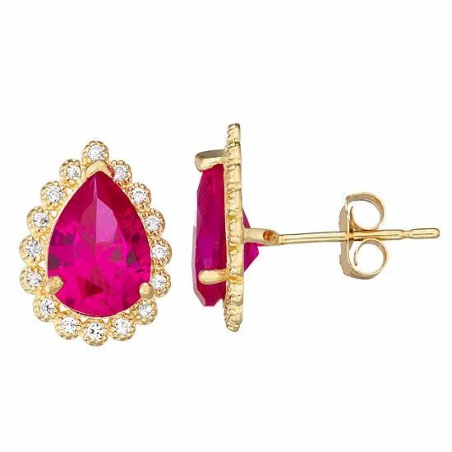 * Designs By Gioelli 10K Gold Gemstone Teardrop Halo Stud Earrings | Jewelry