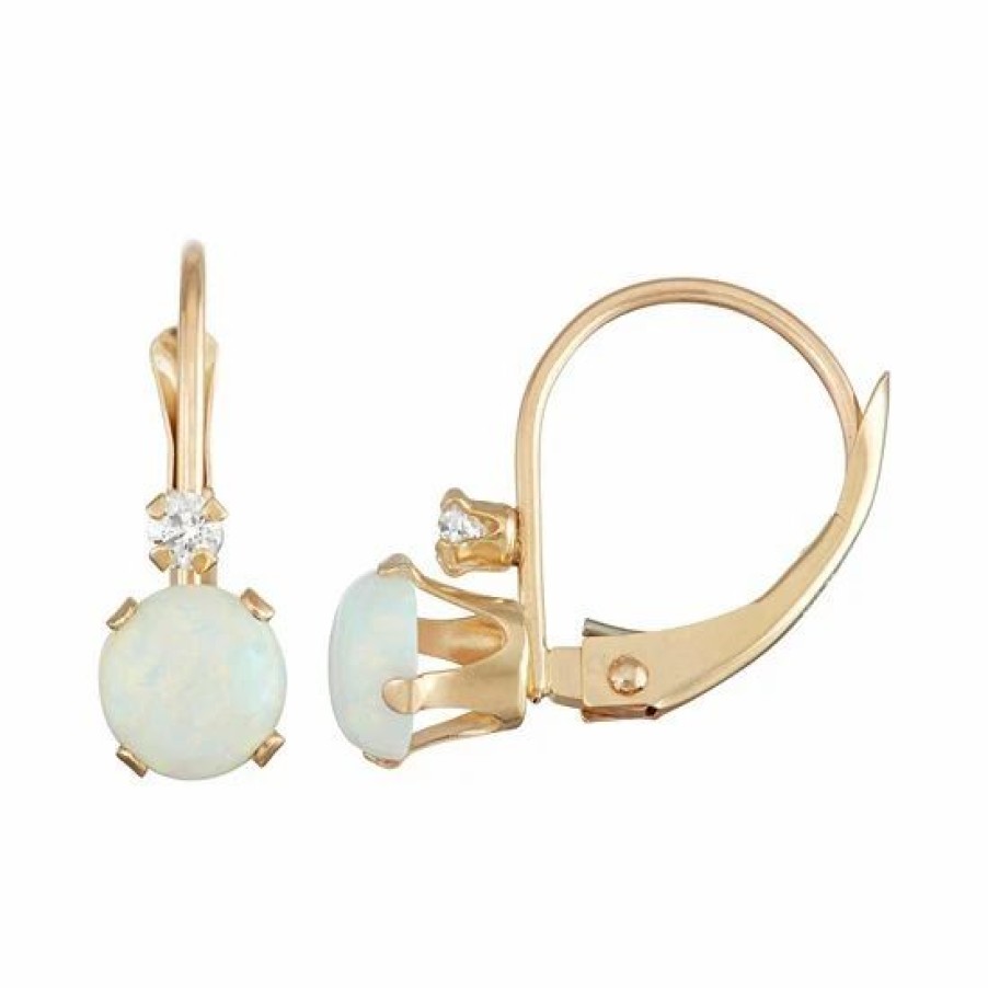 * Designs By Gioelli 10K Gold Round-Cut Lab-Created Opal & White Zircon Leverback Earrings | Jewelry