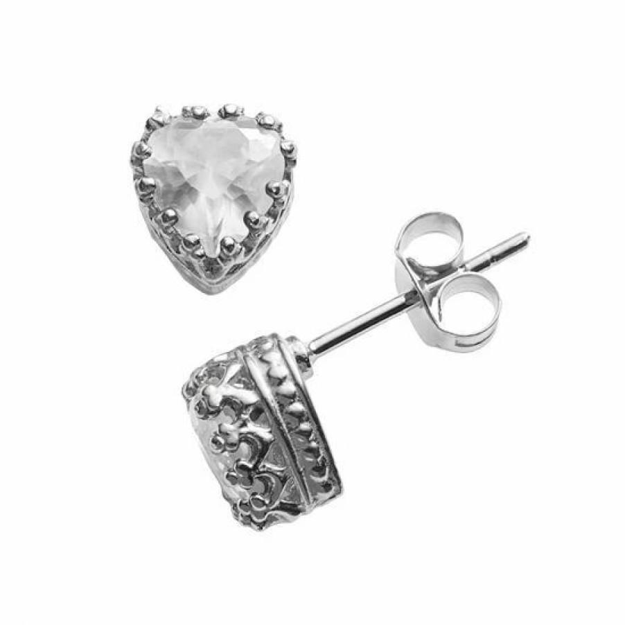 * Designs By Gioelli Sterling Silver Lab-Created White Sapphire Heart Crown Stud Earrings | Jewelry