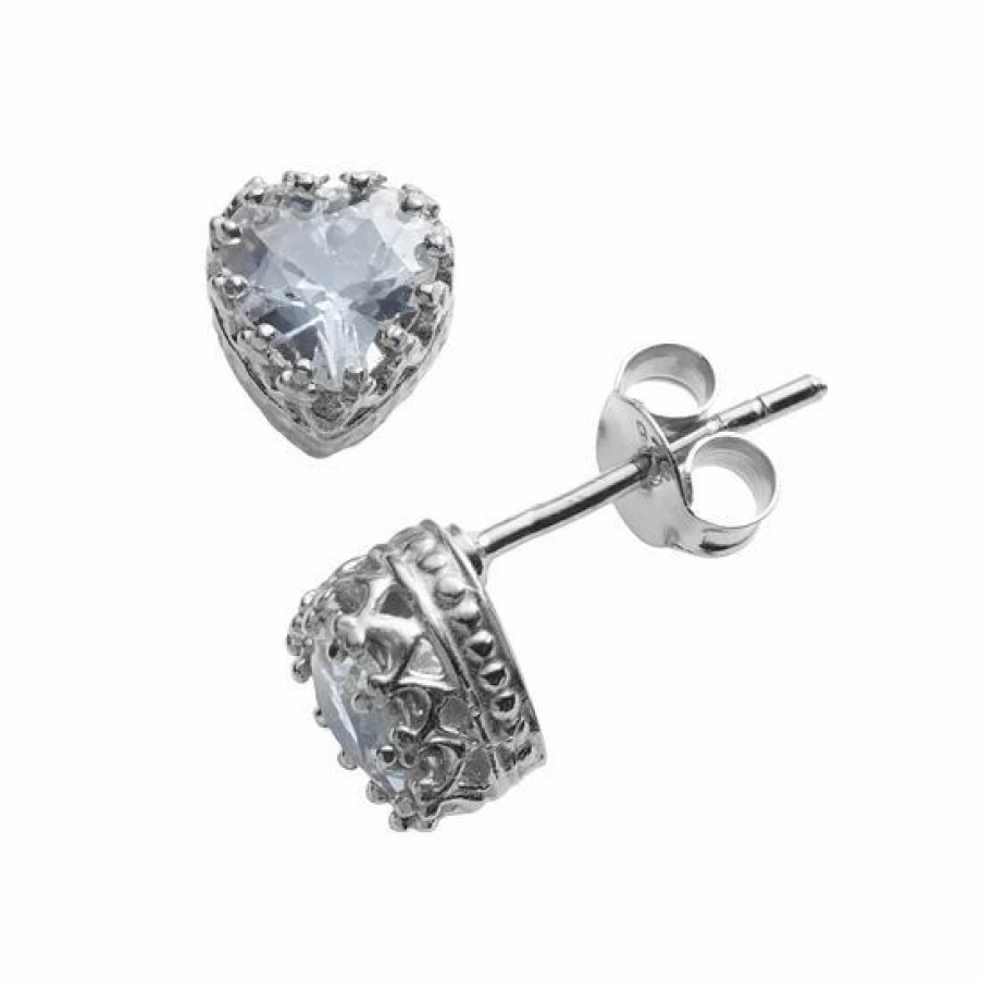 * Designs By Gioelli Sterling Silver Lab-Created Aquamarine Heart Crown Stud Earrings | Jewelry