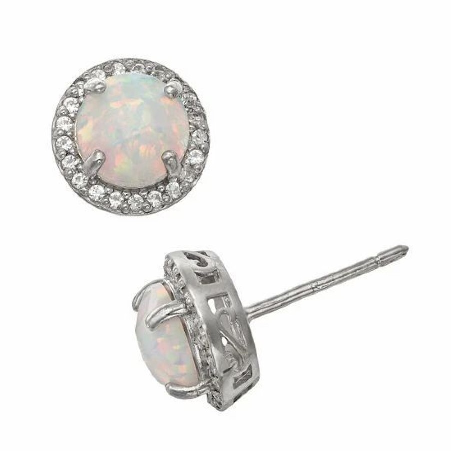 * Designs By Gioelli Sterling Silver Lab-Created Opal And Lab-Created White Sapphire Halo Stud Earrings | Jewelry