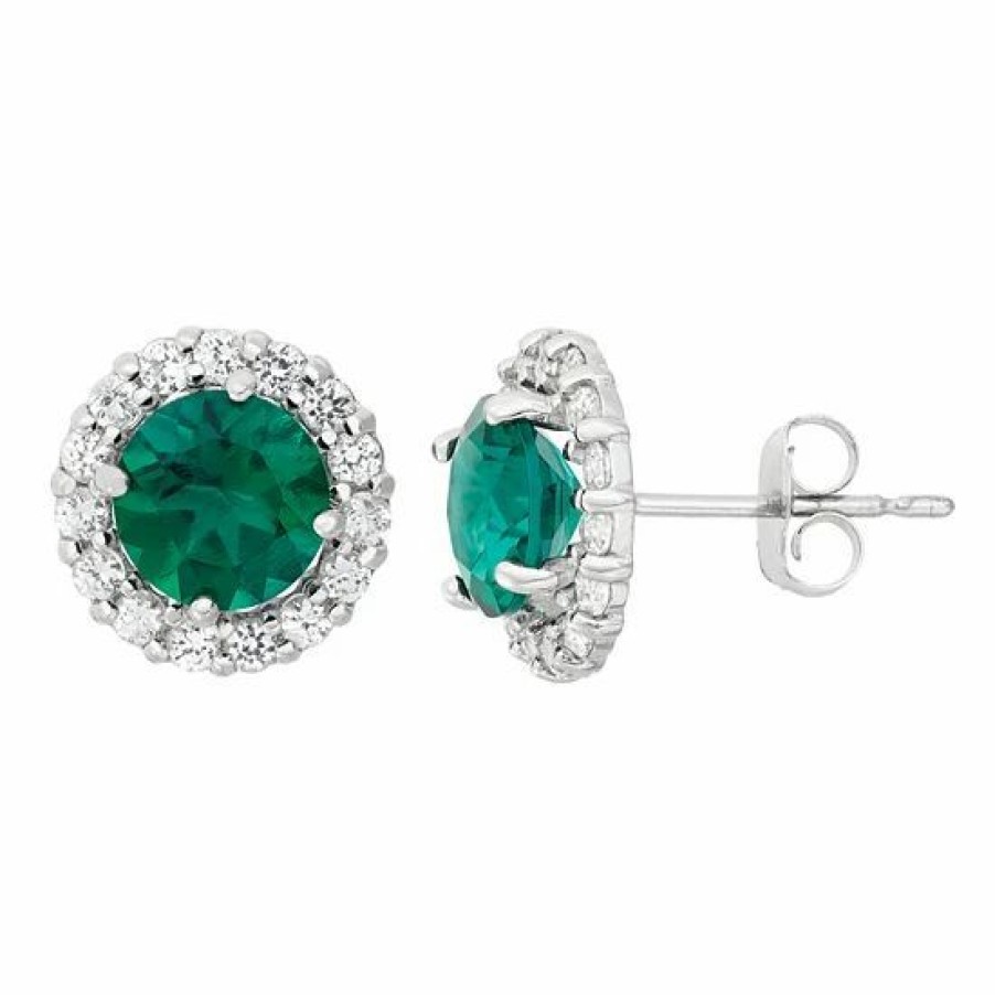 * Designs By Gioelli Lab-Created Emerald & White Topaz 10K White Gold Halo Stud Earrings | Jewelry