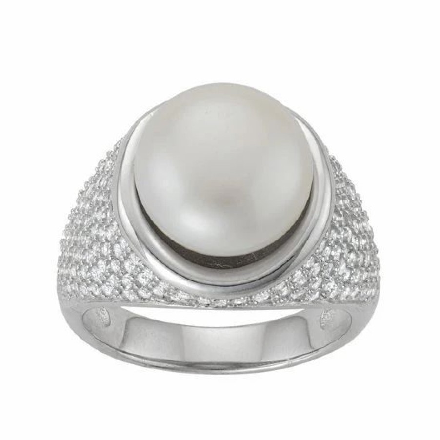 * Designs By Gioelli Sterling Silver Freshwater Cultured Pearl & Cubic Zirconia Dome Ring | Jewelry