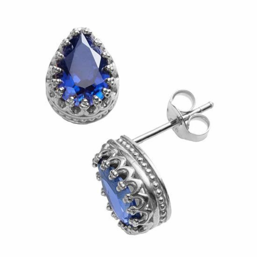 * Designs By Gioelli Sterling Silver Lab-Created Sapphire Crown Stud Earrings | Jewelry