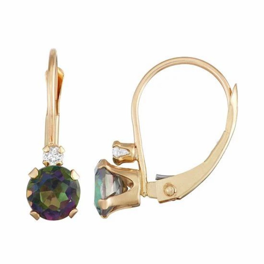 * Designs By Gioelli 10K Gold Round-Cut Mystic Fire Topaz & White Zircon Leverback Earrings | Jewelry