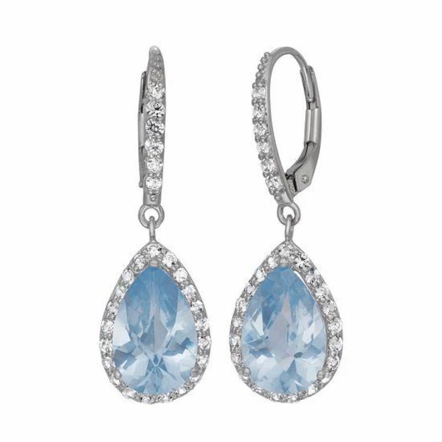 * Designs By Gioelli Lab-Created Aquamarine And Lab-Created White Sapphire Sterling Silver Halo Teardrop Earrings | Jewelry