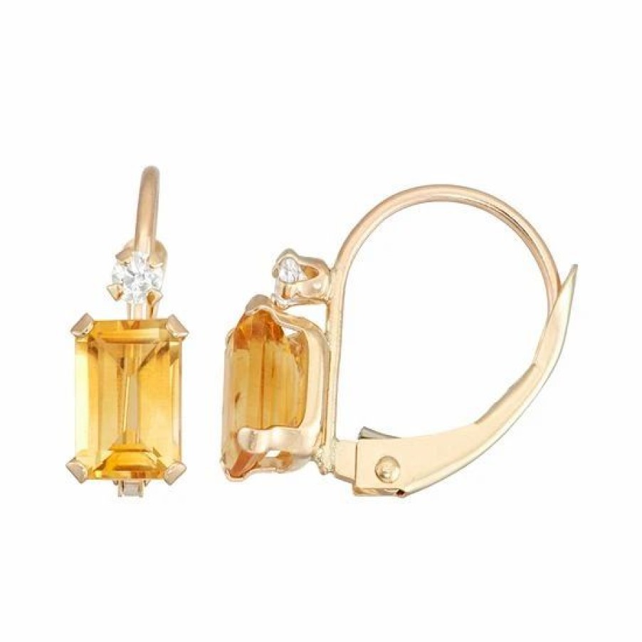 * Designs By Gioelli 10K Gold Emerald-Cut Citrine & White Zircon Leverback Earrings | Jewelry