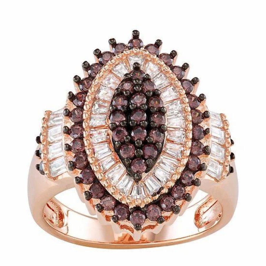 * Designs By Gioelli Sterling Silver Mocha & White Cubic Zirconia Marquise Halo Ring | Jewelry