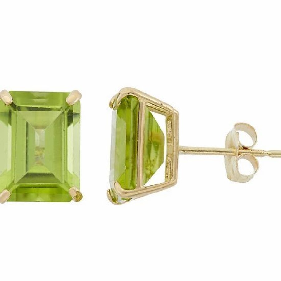 * Designs By Gioelli 10K Gold Peridot Emerald Cut Solitaire Stud Earrings | Jewelry