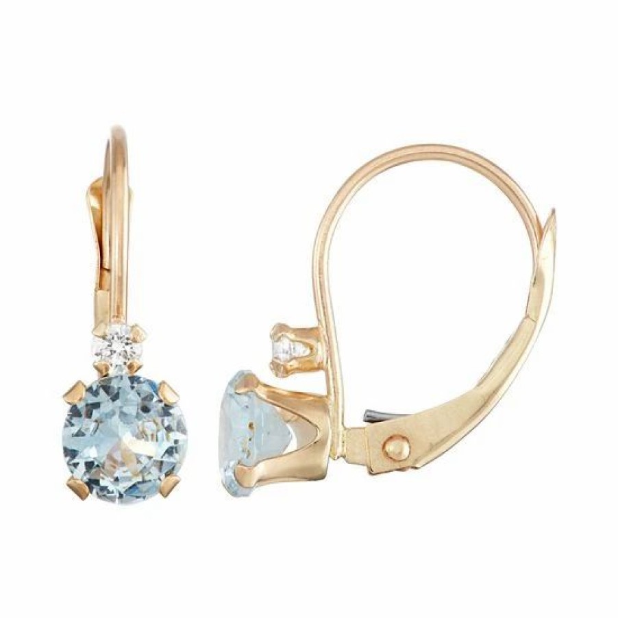 * Designs By Gioelli 10K Gold Round-Cut Lab-Created Aquamarine & White Zircon Leverback Earrings | Jewelry