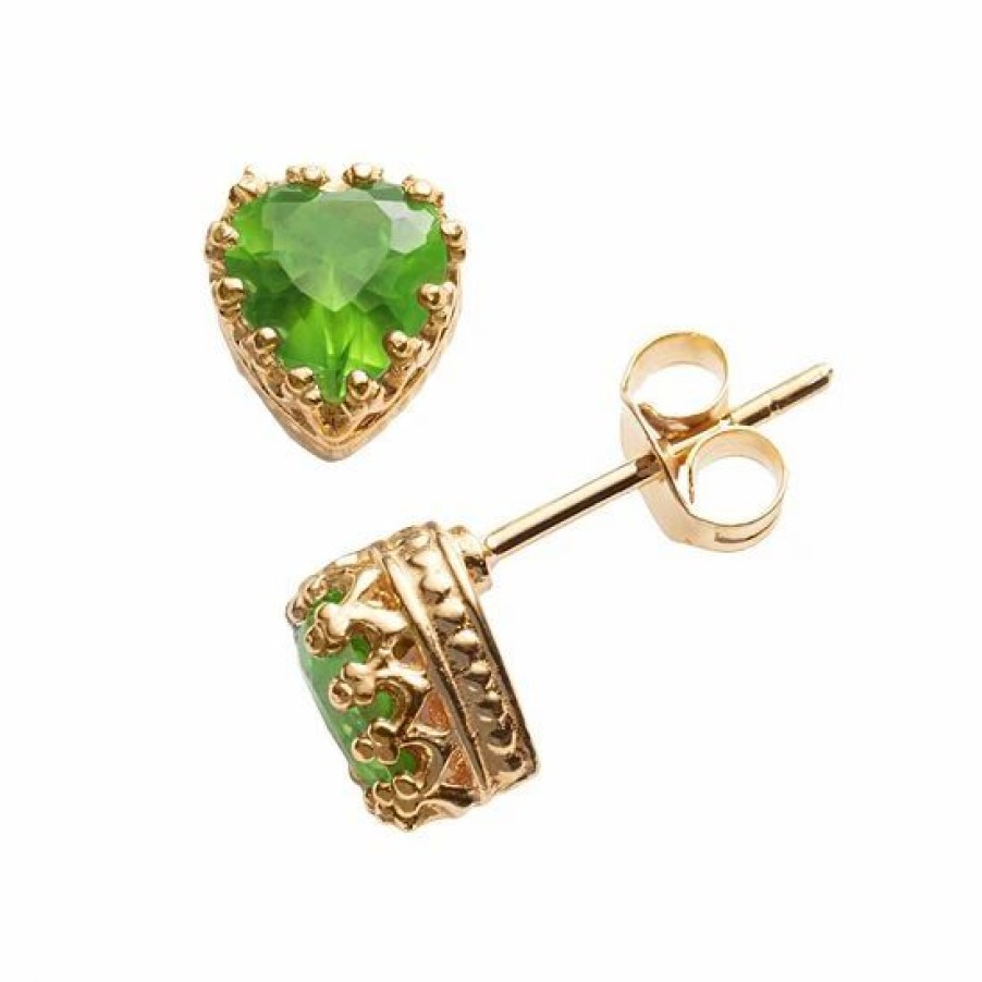 * Designs By Gioelli 14K Gold Over Silver Peridot Heart Crown Stud Earrings | Jewelry