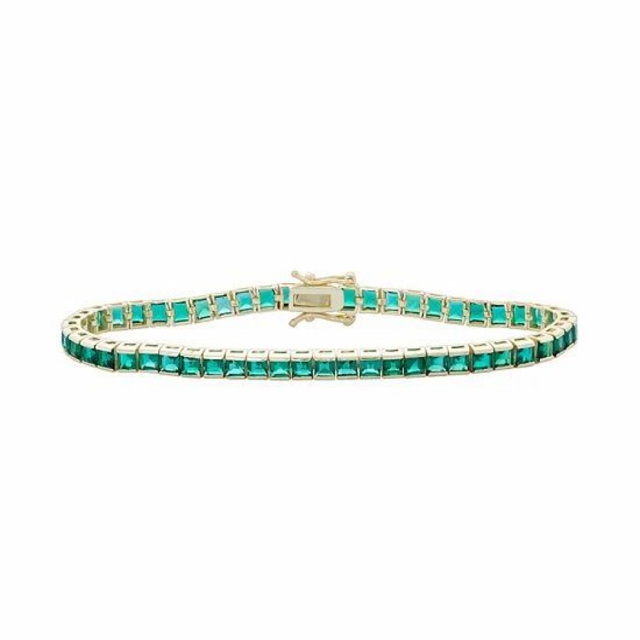 * Designs By Gioelli 14K Gold Over Silver Lab-Created Emerald Tennis Bracelet | Jewelry