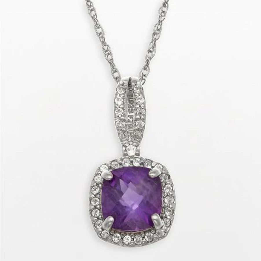 * Designs By Gioelli Sterling Silver Amethyst And Lab-Created White Sapphire Square Halo Pendant | Jewelry