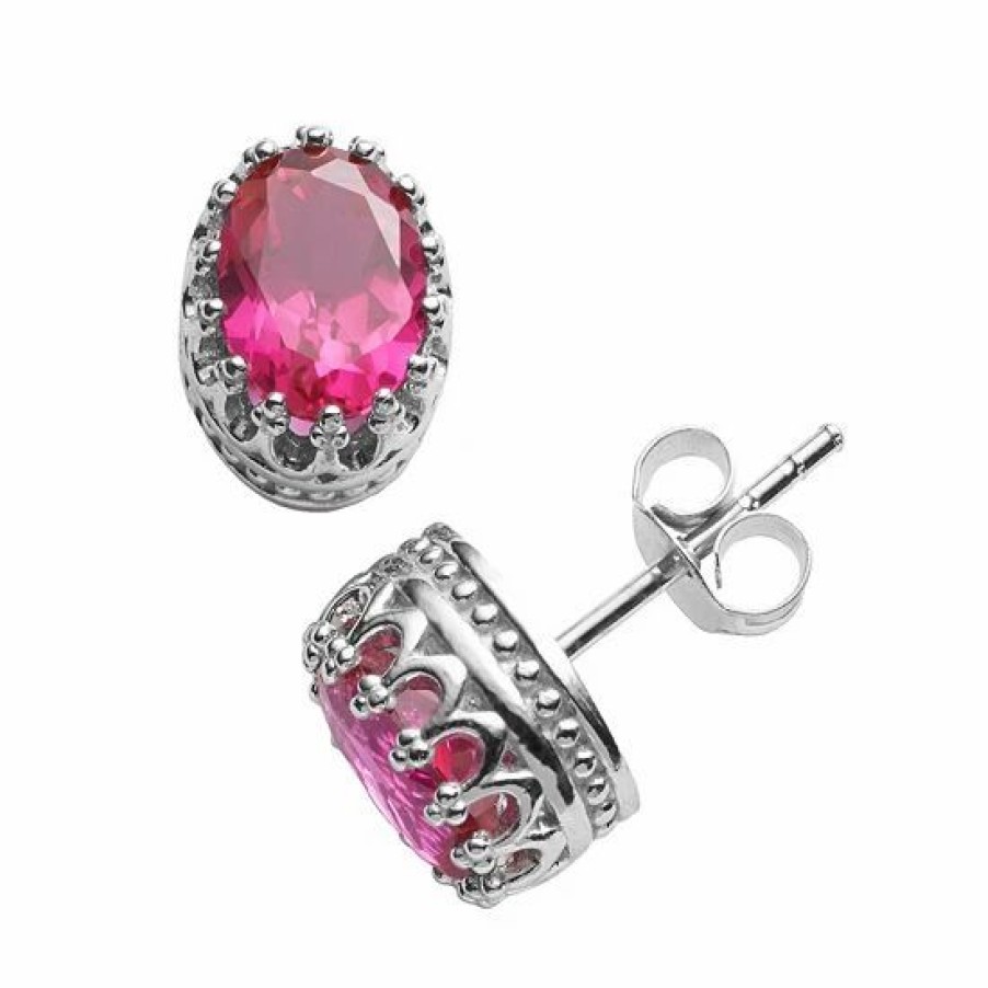 * Designs By Gioelli Sterling Silver Lab-Created Ruby Oval Crown Stud Earrings | Jewelry