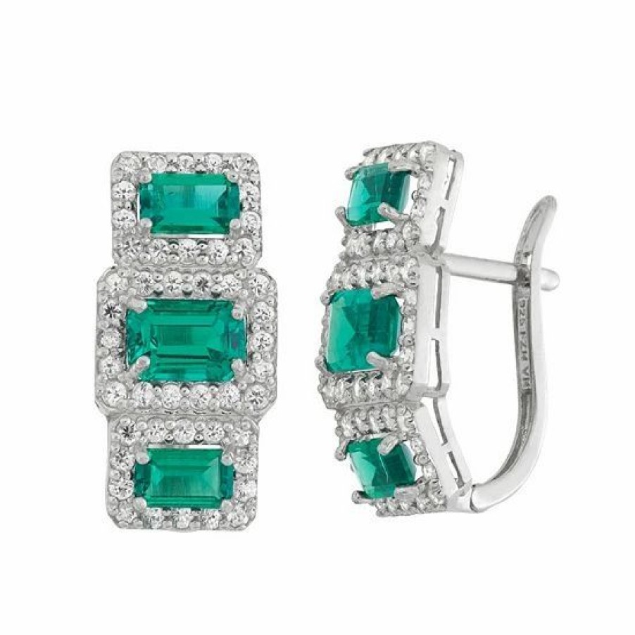 * Designs By Gioelli Sterling Silver Simulated Emerald & Lab-Created White Sapphire Drop Earrings | Jewelry