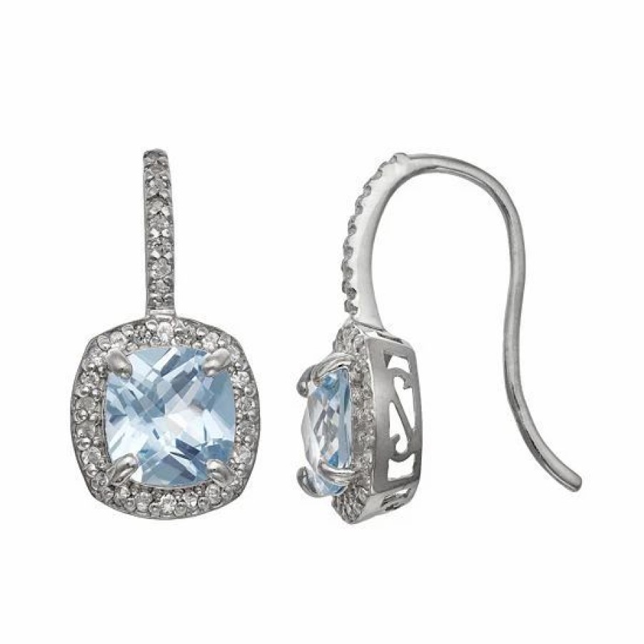 * Designs By Gioelli Sterling Silver Lab-Created Aquamarine And Lab-Created White Sapphire Halo Drop Earrings | Jewelry