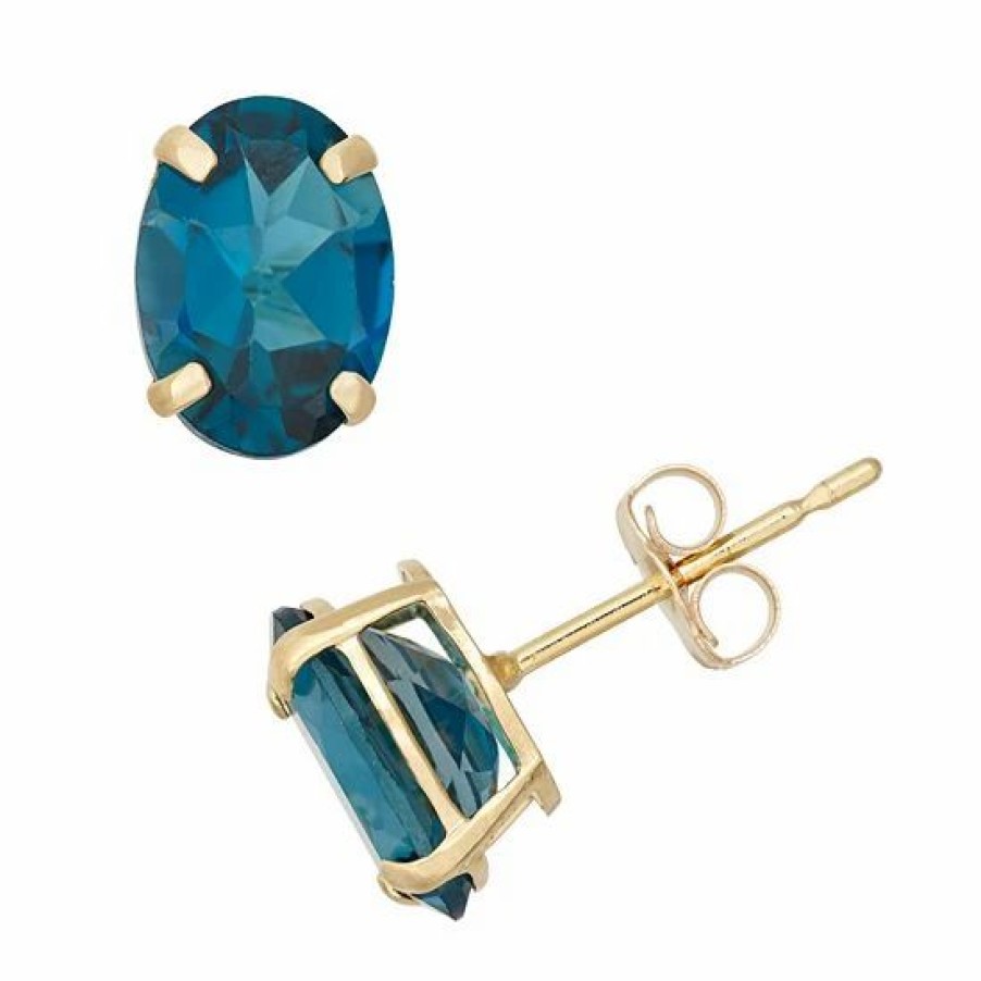 * Designs By Gioelli London Blue Topaz 10K Gold Oval Stud Earrings | Jewelry