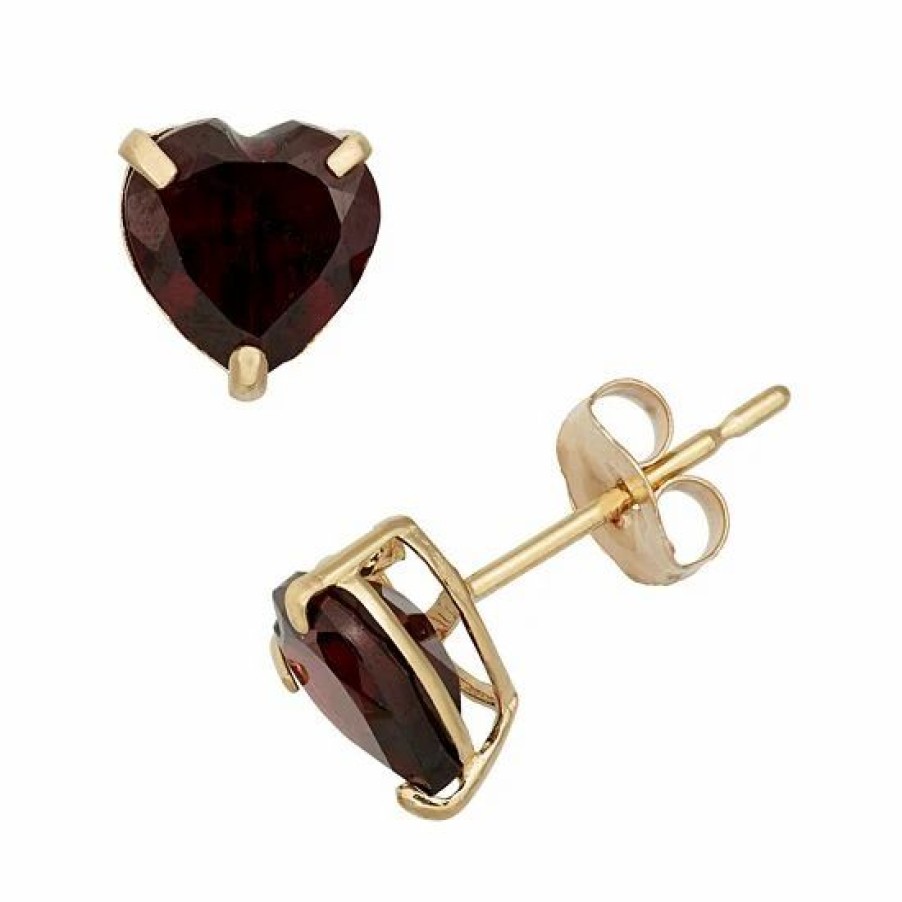 * Designs By Gioelli Garnet 10K Gold Heart Stud Earrings | Jewelry