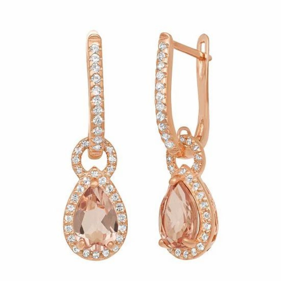 * Designs By Gioelli 14K Rose Gold Over Silver Simulated Morganite And Lab-Created White Sapphire Halo Teardrop Earrings | Jewelry