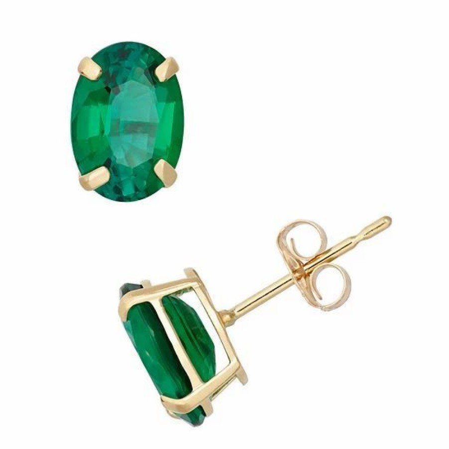 * Designs By Gioelli Lab-Created Emerald 10K Gold Oval Stud Earrings | Jewelry