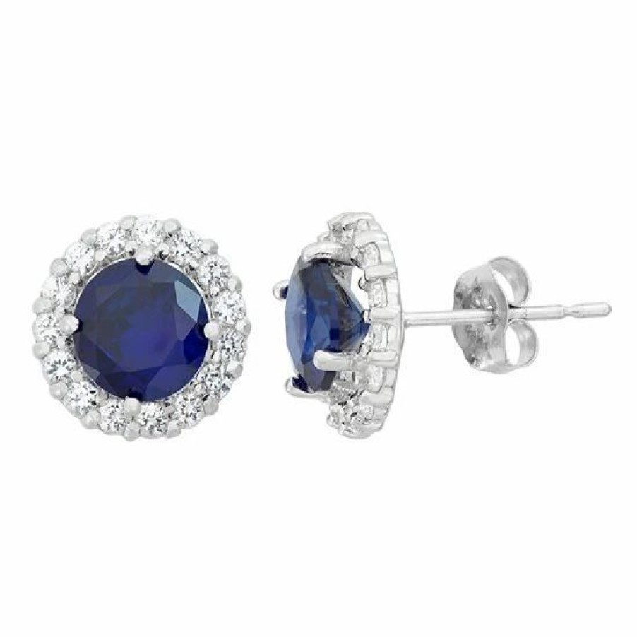 * Designs By Gioelli Lab-Created Sapphire & White Topaz 10K White Gold Halo Stud Earrings | Jewelry