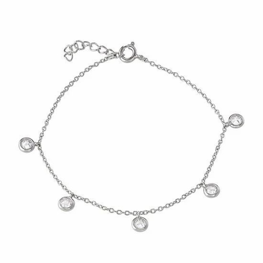 * Designs By Gioelli Sterling Silver Cubic Zirconia Bezel Station Anklet | Jewelry