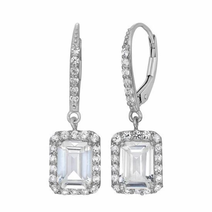 * Designs By Gioelli Sterling Silver Lab-Created White Sapphire Rectangular Halo Drop Earrings | Jewelry