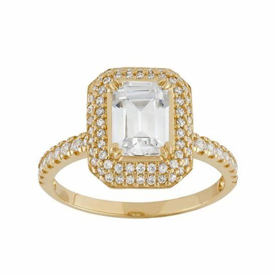 * Designs By Gioelli Cubic Zirconia Rectangle Halo Engagement Ring In 10K Gold | Jewelry