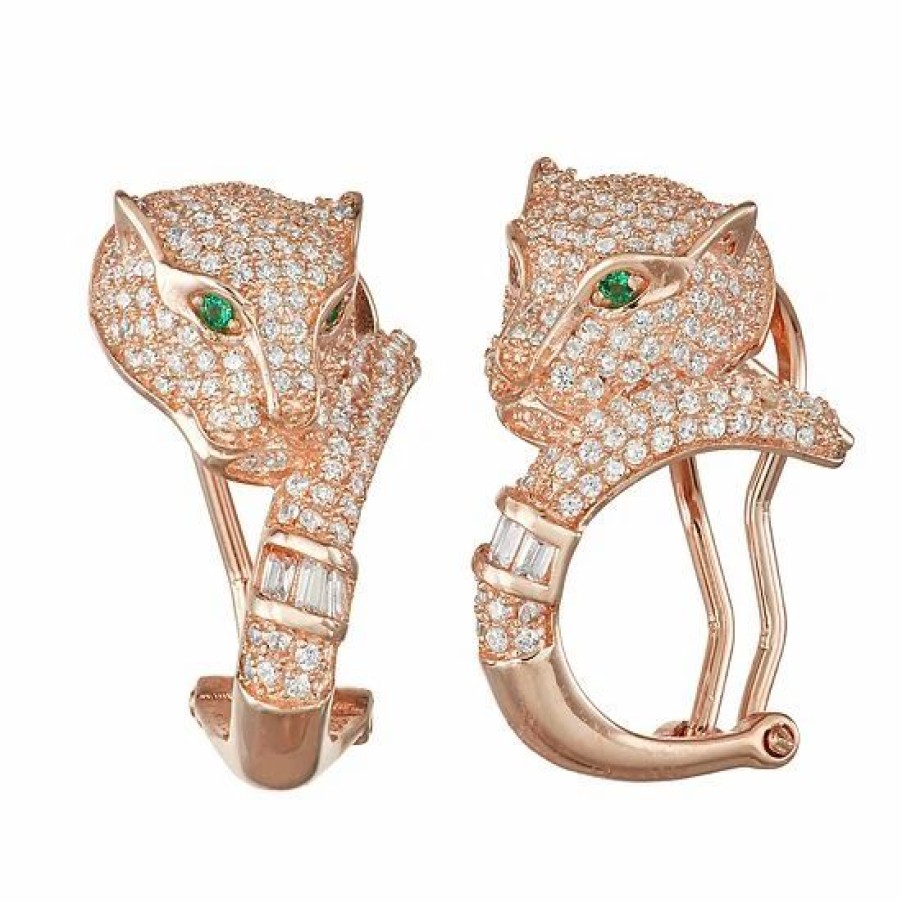 * Designs By Gioelli 14K Rose Gold Over Silver Cubic Zirconia Panther Semi-Hoop Earrings | Jewelry