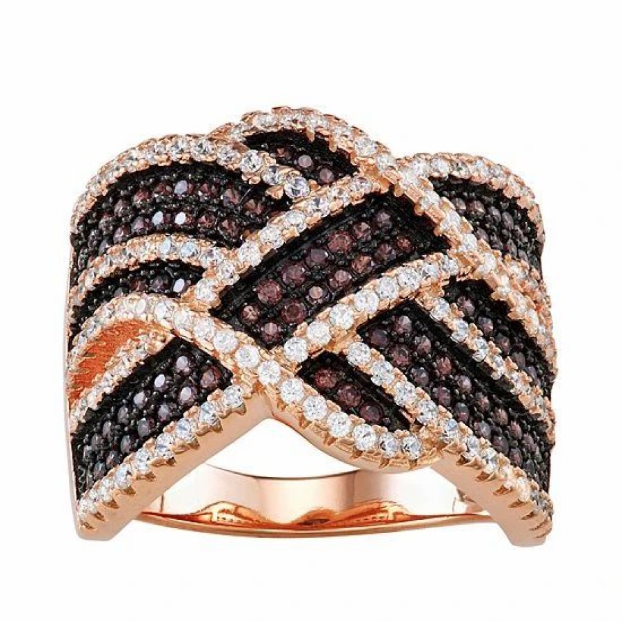 * Designs By Gioelli Sterling Silver Mocha & White Cubic Zirconia Crossover Ring | Jewelry