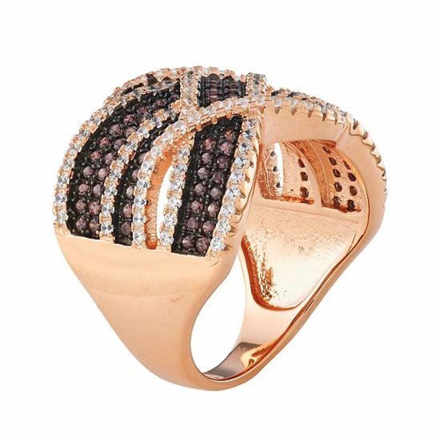 * Designs By Gioelli Sterling Silver Mocha & White Cubic Zirconia Crossover Ring | Jewelry