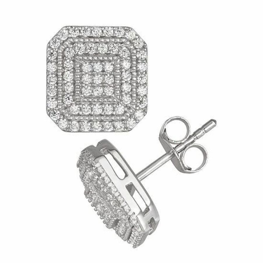 * Designs By Gioelli Men'S Sterling Silver Halo Cubic Zirconia Stud Earrings | Jewelry