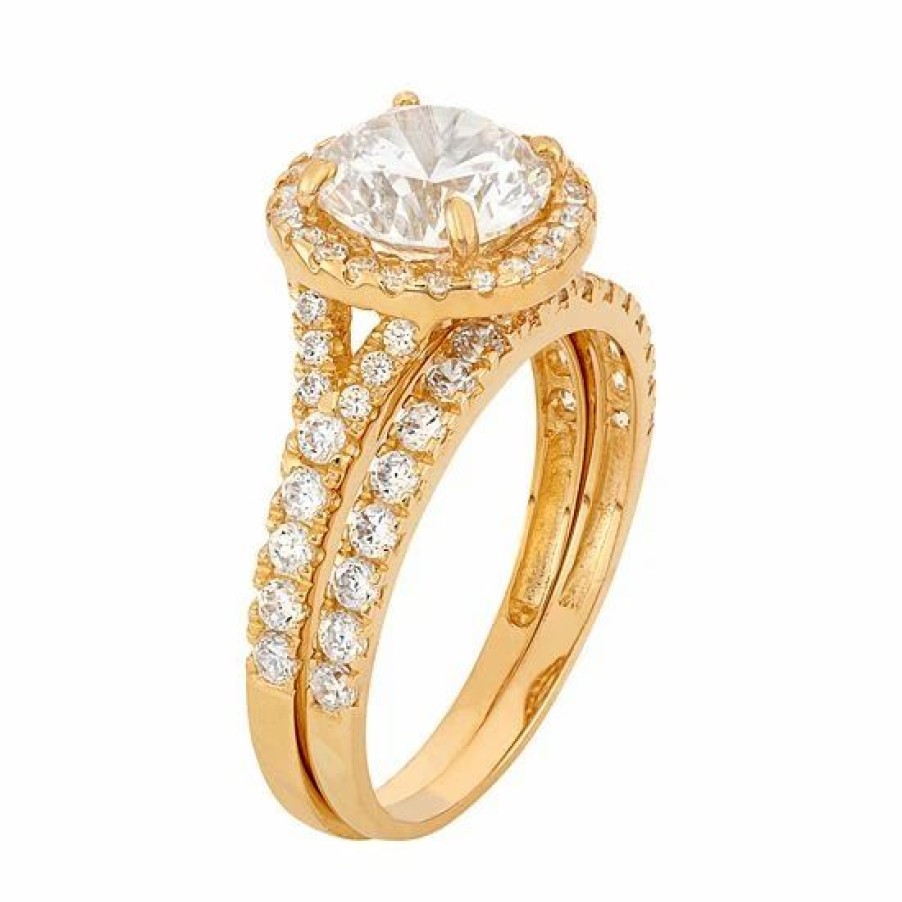 * Designs By Gioelli Cubic Zirconia Halo Engagement Ring Set In 10K Gold | Jewelry