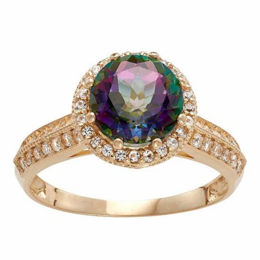 * Designs By Gioelli 10K Gold Mystic Topaz & Lab-Created White Sapphire Halo Ring | Jewelry