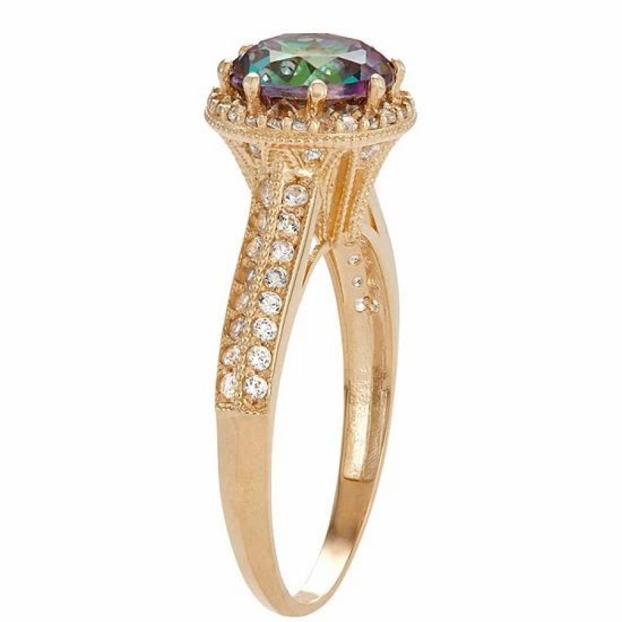 * Designs By Gioelli 10K Gold Mystic Topaz & Lab-Created White Sapphire Halo Ring | Jewelry