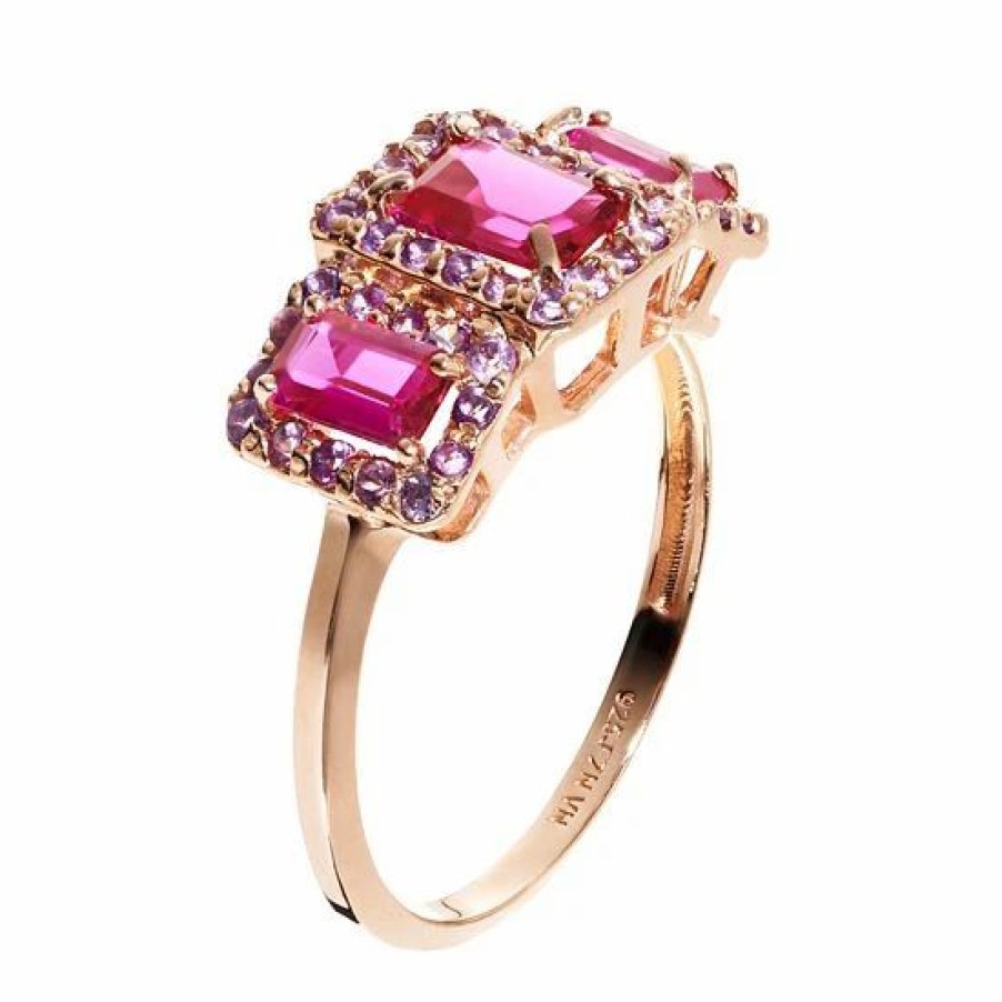 * Designs By Gioelli Lab-Created Ruby And Amethyst 14K Rose Gold Over Silver Rectangle Halo Ring | Jewelry