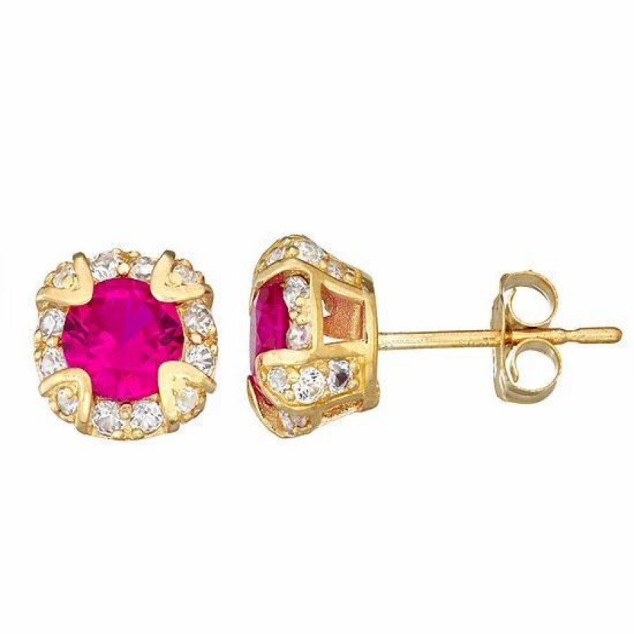 * Designs By Gioelli 10K Gold Gemstone Round Halo Stud Earrings | Jewelry