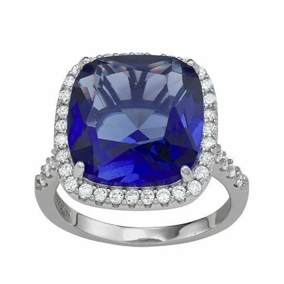 * Designs By Gioelli Sterling Silver Simulated Sapphire Square Halo Ring | Jewelry