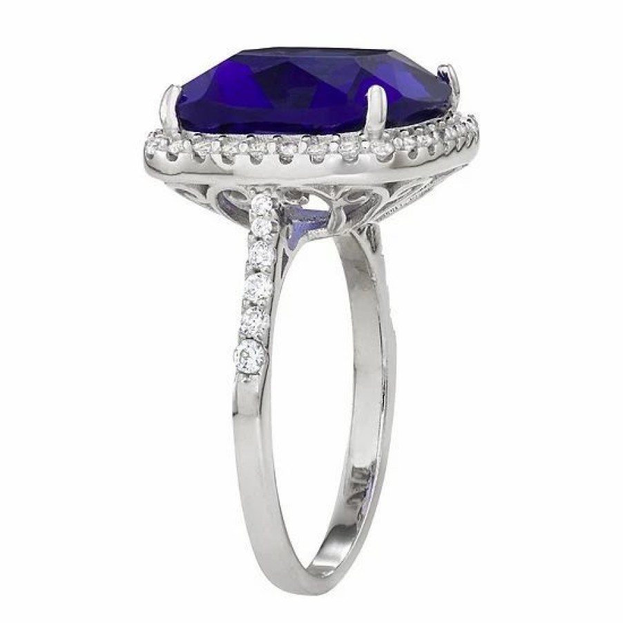 * Designs By Gioelli Sterling Silver Simulated Sapphire Square Halo Ring | Jewelry