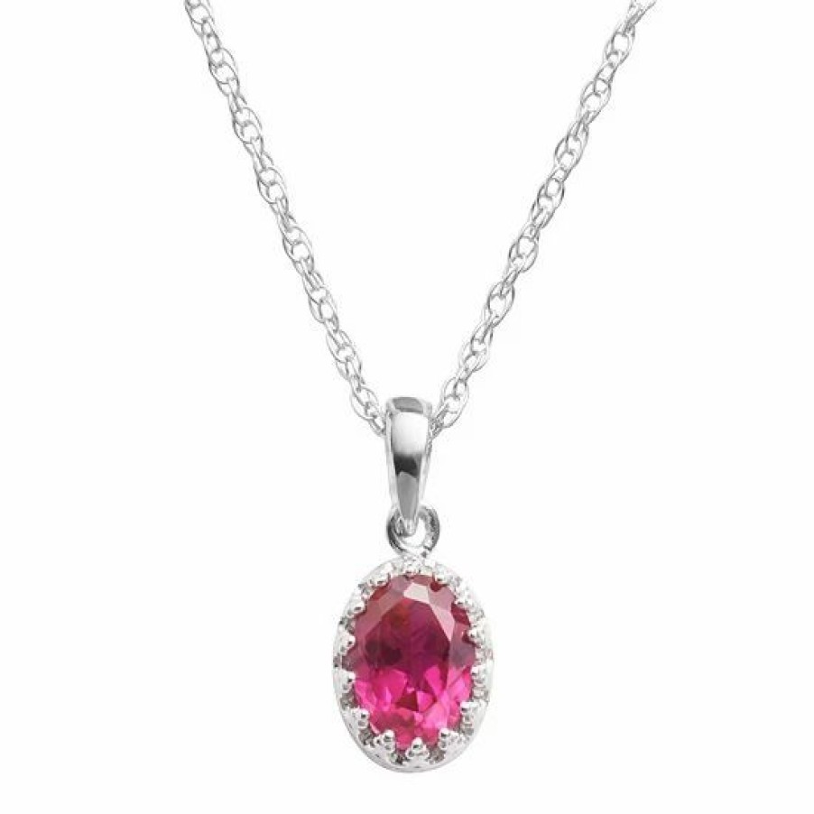 * Designs By Gioelli Sterling Silver Lab-Created Ruby Oval Pendant | Jewelry