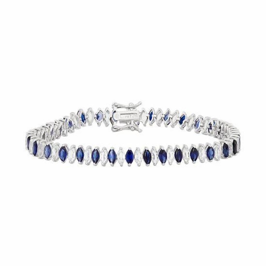 * Designs By Gioelli Sterling Silver Lab-Created White & Blue Sapphire Marquise Tennis Bracelet | Jewelry